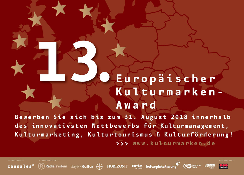 Causales_Award-Anzeige_klein Ausschreibung der 13. Europäischen Kulturmarken-Awards startet mit der neuen Kategorie „Europäischer Preis für Medienkultur 2018“