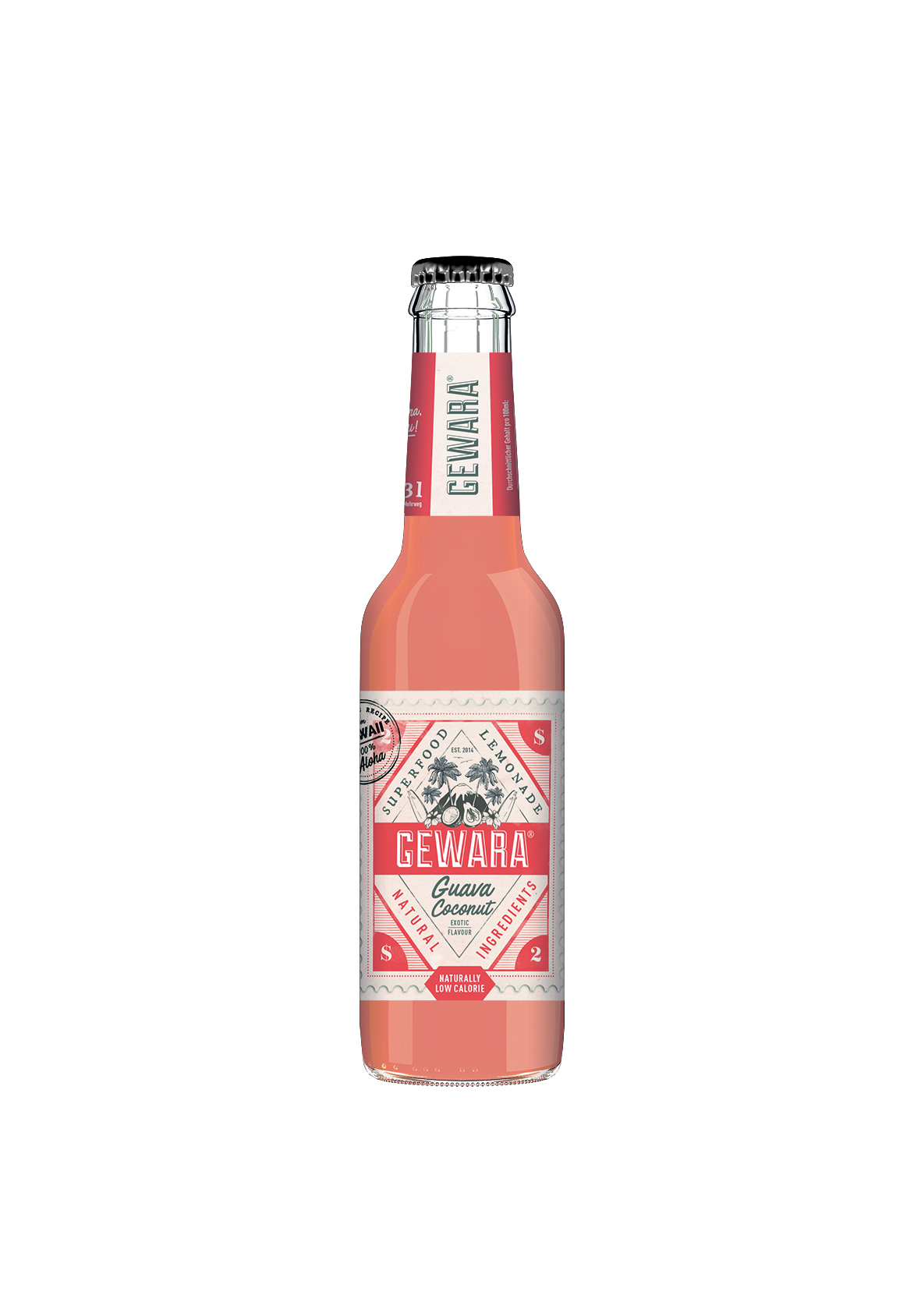 hawaii_flasche_ohneSchatten Das hawaiianische Aloha-Spirit neu interpretiert in dem neuen GEWARA Superfood Drink Guava Coconut – inspired by Kappa’a Beach!